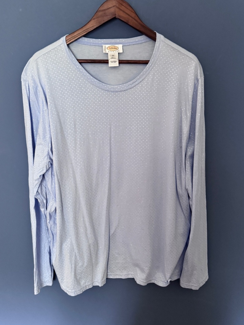 Talbots long sleeve light blue polka dot tee Size 3X EUC